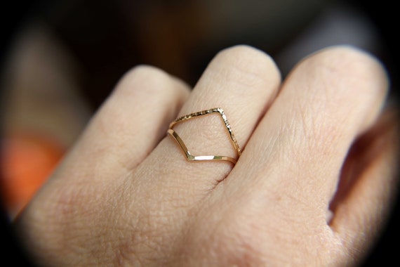 Diamond Solitaire Chevron Ring 10K Yellow Gold | Kay