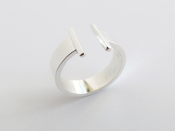 Double Bar Ring, Bar Ring, Two Bars Ring, Parallel Bar Ring, Sterling Silver Ring, Open Bar Ring, Modern, Minimalist Ring, Thick Bar Ring