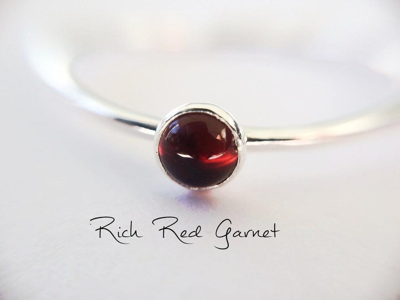 Garnet Stacking Ring, Garnet Ring, Natural Gemstone Ring, January Birthstone, Garnet, Gemstone Stacking Ring, Red, Garnet Stone, Gift image 1
