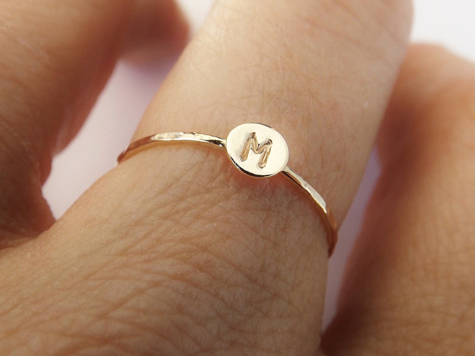 Skinny Solid Gold Initial Stacking Ringpersonalized - Etsy