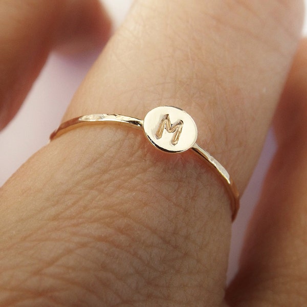 Skinny Solid Gold Initial Stacking Ring,Personalized Rings,Minimalist Rings,Initial Rings,Slim Stacking Rings,Gold Ring, Rings,Couples Rings