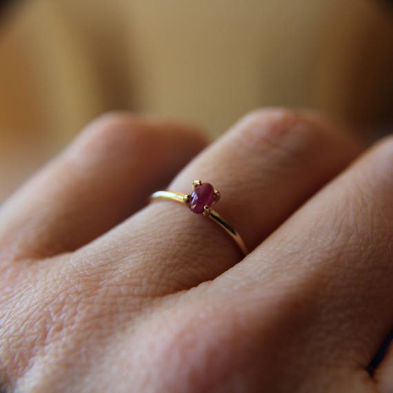 Ruby Ring, Oval Ruby, Stacking Ring, 14k Gold Ruby Ring, Natural Ruby, Genuine Ruby Ring, Simple, Minimal, Boho, Modern, Gypsy, Gift