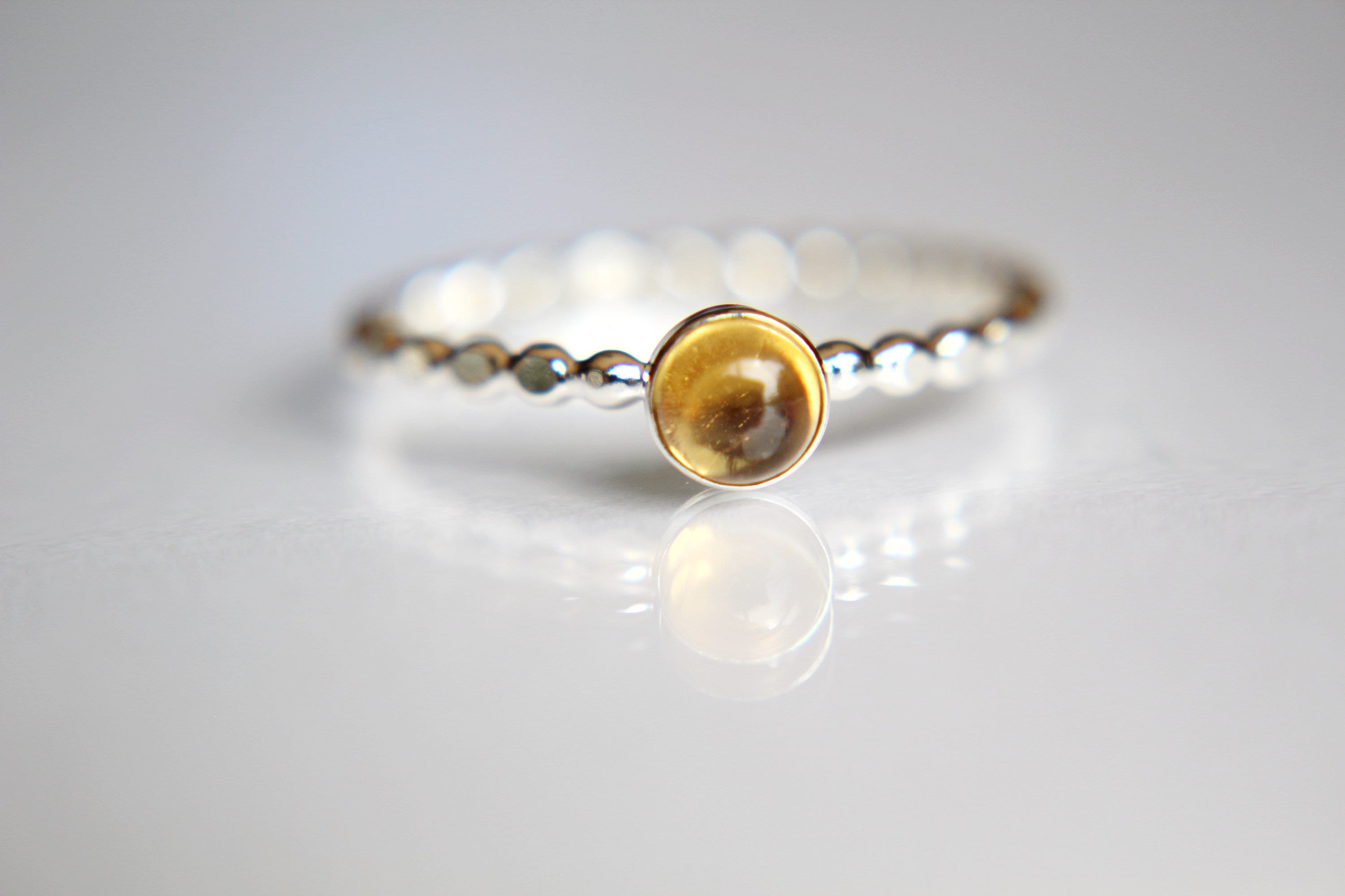 Beaded Citrine Stacking Ring, Citrine Ring, Natural Gemstone Ring ...