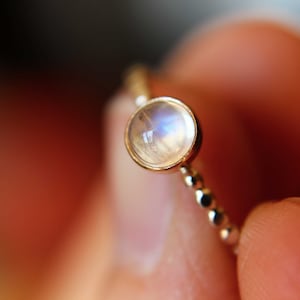 Rainbow Moonstone Ring, Beaded Ring, Beaded Moonstone Ring, Gold and Silver Ring, Moonstone Stacking Ring, 14Kt Gold and Sterling Silver