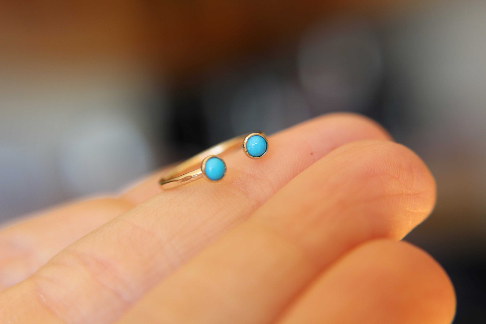 Dual Open Ring, Open Ring, Gold Open Gemstone Ring, Double Turquoise ...