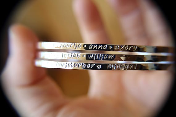 Personalized Sterling Silver Name Bracelet, Engraved Mothers Bangle Bracelet, Birthday Gift for Mom, Gift for Mom, Mothers Day Gift