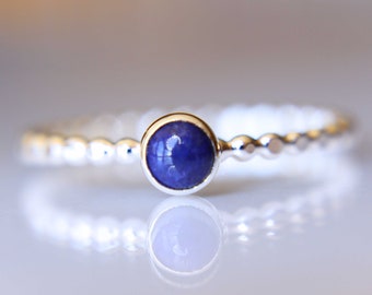 Lapis Ring, Lapis Stacking Ring, Beaded Lapis Ring, Gemstone Ring, Lapis Lazuli Ring, Gemstone Stacking Ring, Blue, Lapis Lazuli Stone, Gift