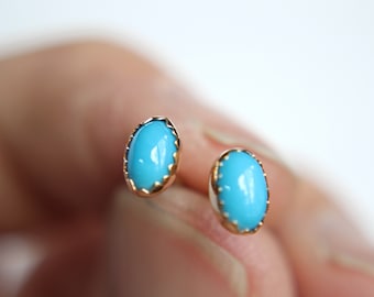 Turquoise Earrings, Solid Gold Studs, 14kt Gold Stud Earrings, Turquoise Studs, Gold Earrings, Earrings, Gold Studs, Gemstone Earrings, Gift