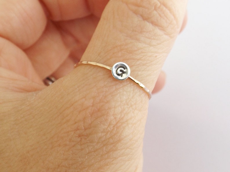 Skinny Initial Stacking Ring, Personalized Ring, Minimalist Ring, Initial Ring, Notched Stacking Ring, Gold Ring, Ring, Couples Rings, Fancy image 3