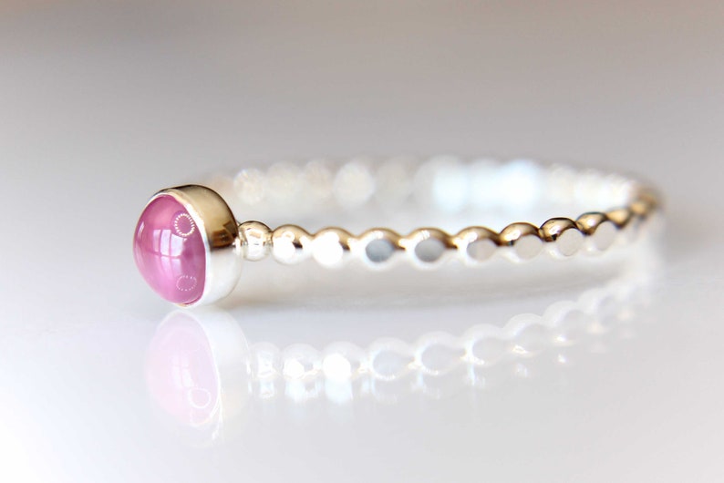 Pink Sapphire Ring Pink Sapphire Stacking Ring Beaded Pink | Etsy