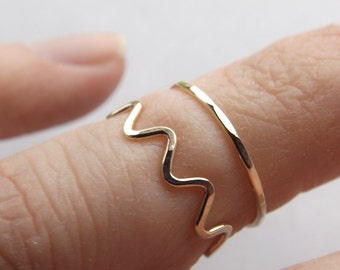 Skinny Gold Wave Knuckle Ring Set, Wave Ring, above knuckle, Knuckle Rings, Toe Rings, Rings, Yellow Goldfilled Knuckle Ring, Wave, Hammered