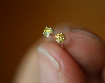 Yellow Diamond Earrings, Diamond Earrings, Tiny Yellow Diamond Earrings, Yellow Diamond Earrings, Modern Chic, Yellow Studs, Simple