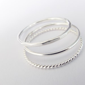 Silver Stacking Ring Set,Textured Ring Set,Textured Rings,Faceted Ring,Boho Ring Set,Stacking Rings,Boho Chic,Beaded Rings,Multi Texture image 2
