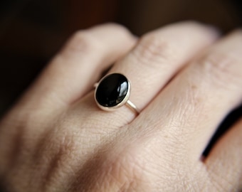 Black Onyx Ring, Large Black Onyx Ring, Black Onyx Jewelry, Gemstone Jewelry, Natural Stone, Cocktail Ring, Silver Black Onyx Ring, Gift