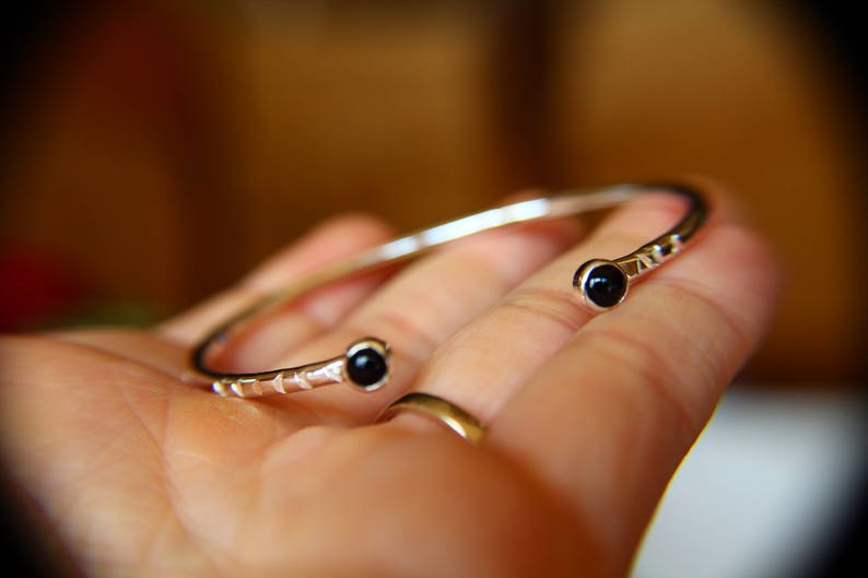 Double Gemstone Bracelet Customizable Cuff Bracelet Hammered Cuff Bracelet Gift Black Onyx Bracelet Onyx Bracelet Onyx Cuff Bracelet