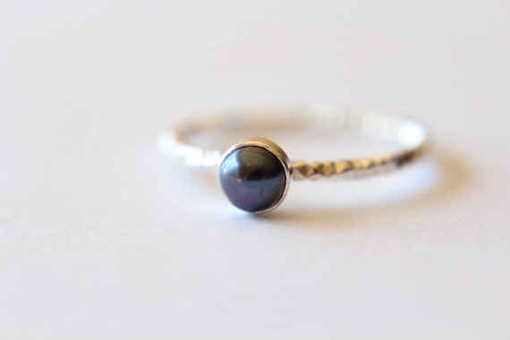 Pearl Ring, Black Pearl Ring, Sterling Silver Pearl Ring, Freshwater Pearl Ring, Textured Pearl Ring, June Birthstone, Pearl Jewelry, Gift