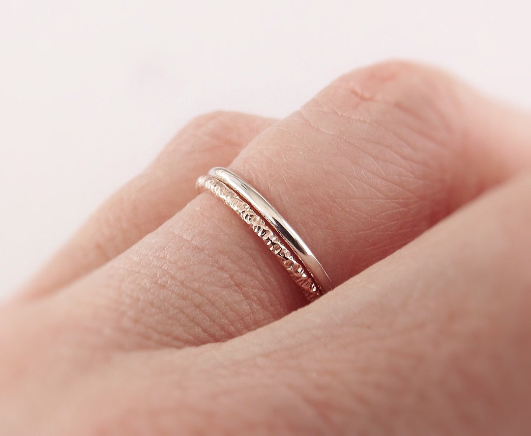 Simple Stacking Set, Mixed Metals Ring Set, Textured Rings, Faceted ...