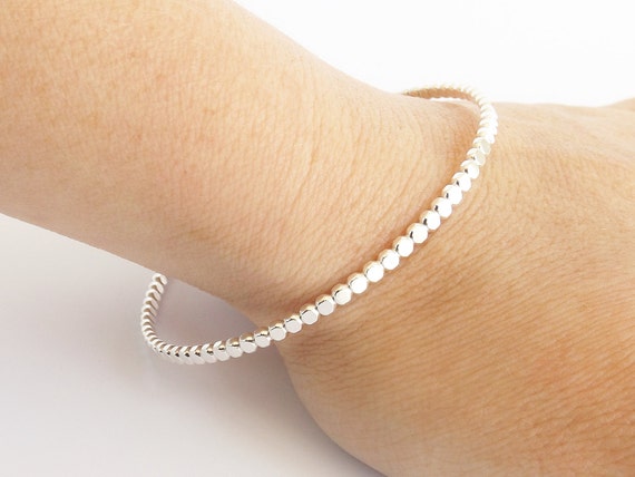 Beaded Bangle Bracelet, Bangle, Beaded Bangle, Sterling Bangle, Bangle Stacking Bracelet, Simple Bangle, Modern Bangle, Thick Beaded Bangle