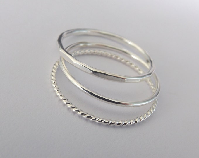 Silver Stacking Ring Set,textured Ring Set,textured Rings,faceted Ring ...