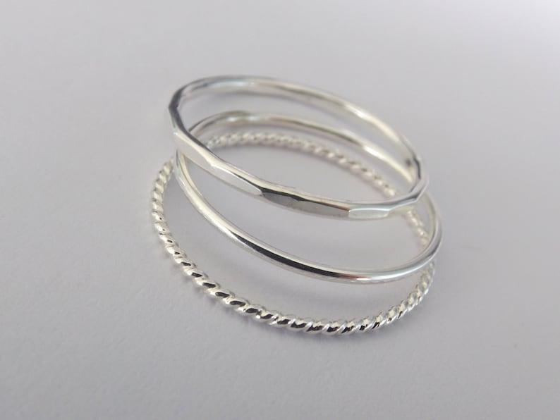Silver Stacking Ring Set,Textured Ring Set,Textured Rings,Faceted Ring,Boho Ring Set,Stacking Rings,Boho Chic,Beaded Rings,Multi Texture image 1
