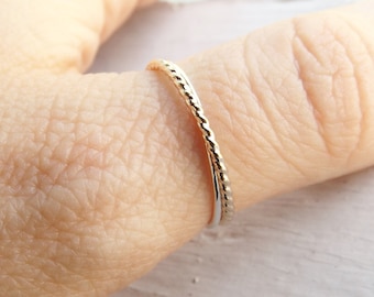 Einfache ineinander greifende Ringe, 2 ineinander greifende Bänder, Stapelringe, Rollenringe, Seilringe, Minimalistische Ringe, Einzigartige Ringe,Ringe,Fidget Ring