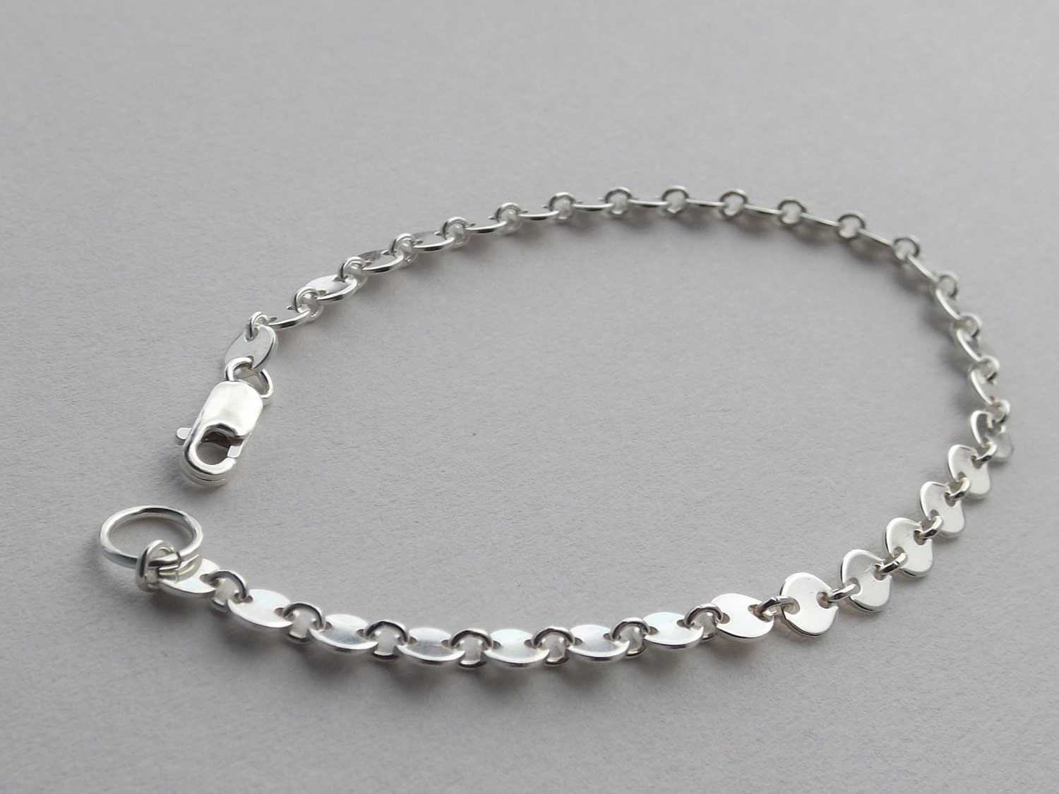 Sterling Silver Sequin Braceletdainty Sterling Silver Chain | Etsy