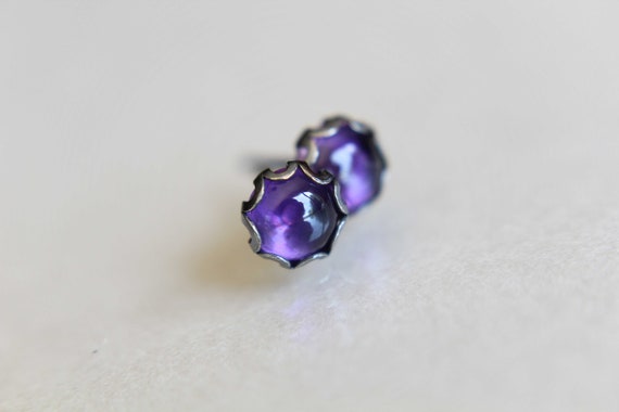 Amethyst Earrings, Stud Earrings, Oxidized Silver Earrings, Unique Amethyst Earrings, Gemstone Earrings, 5mm Amethyst Earrings, Feburary