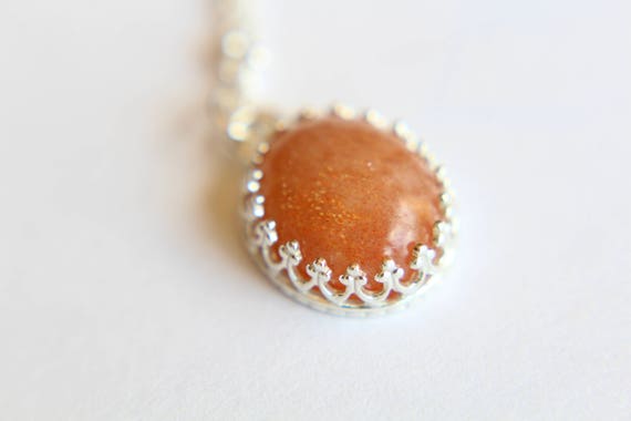 Sunstone Necklace, Victorian Necklace, Necklace, Stone Pendant, Speckled Sunstone Pendant Necklace, Boho Necklace, Layer Necklace, Gift