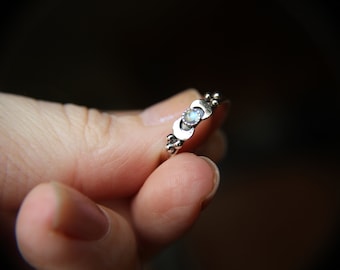 Triple Moon Goddess Ring, Moon Phase Ring, Goddess Jewelry, Moonstone Ring, Wicca Jewelry, Lunar Phases, Crescent Moon Ring, Full Moon, Gift