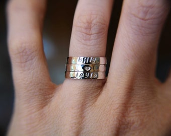 Hand Stamped Sterling Silver Stackable Rings, Personalized Rings, Customized Rings, Mothers Ring, Kids Names, Cute Rings, Stackable, Gift