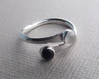 Sterling Rings, Stacking Rings, Contrast Stacking Rings, Yin and Yang Rings, Simple Thick Rings, Light and Dark Rings, Minimalist Jewelry