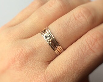 Skinny Initial Stacking Ring Set, Initial Rings, Stacking Rings, Initial Rings, Initial Stacking Rings, Mother's Day, Textured Rings, Gift