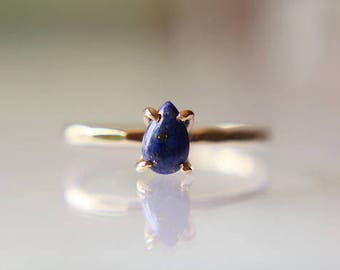 Lapis Ring, Solid Gold Ring, Gold Lapis Ring, Solid Gold Stacking Ring, Engagement Ring, Eco Friendly Recycled, Lapis Lazuli Ring, Genuine