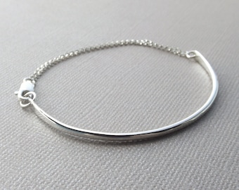 Bar & Chain Bracelet, Minimalist Bracelet, Sterling Silver Bracelet,Minimalist Jewelry,Modern Jewelry, Stacking Bracelet,Curved Bar Bracelet