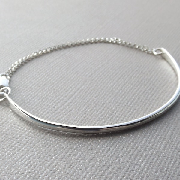 Bar & Chain Bracelet, Minimalist Bracelet, Sterling Silver Bracelet,Minimalist Jewelry,Modern Jewelry, Stacking Bracelet,Curved Bar Bracelet