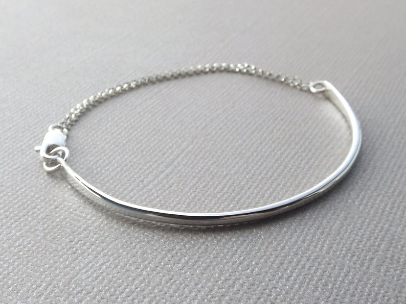 Minimalist Bracelet Stacking Bracelet,Curved Bar Bracelet Bar /& Chain Bracelet Sterling Silver Bracelet,Minimalist Jewelry,Modern Jewelry