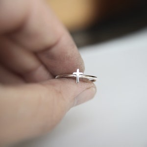 Tiny Sterling Silver Cross Ring, Tiny Cross Ring, Easter gift, Cross Ring, Christian Ring, Baptism Ring, Faith Ring, Silver Cross Ring, Gift