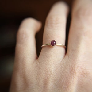 Peut inclure: Une bague simple en or avec une petite pierre pr&eacute;cieuse ronde de couleur rouge fonc&eacute;.