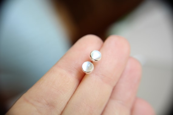Moonstone Earrings Stud Earrings Silver Earrings Simple White