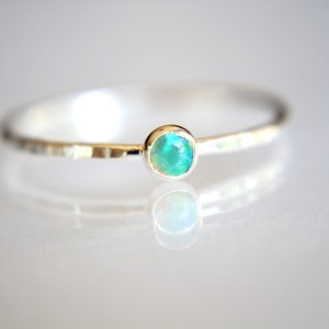 Textured Opal Stacking Ring, Slim Ring, Stacking Gemstone Ring, Opal Rings, Textured Rings, Whisper Gemstone Rings, Gift, Green Opal, Gift