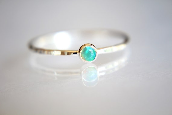 Textured Opal Stacking Ring, Slim Ring, Stacking Gemstone Ring, Opal Rings, Textured Rings, Whisper Gemstone Rings, Gift, Green Opal, Gift