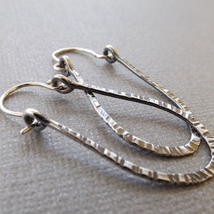 Modern Notched Hoop Earrings, Sterling Silver Earrings, Hoop Earrings, Minimalist Earrings, Dangle Earrings, Long Oxidized Hoop Earrings