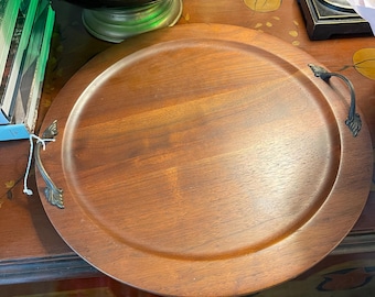 Vintage Ozark, Solid Walnut Serving Tray with Leaf Handles.  Made in USA
