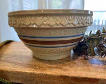 Vintage Robinson Ransbottom. Crown Pottery Mixing Bowl. Blue Brown Banded. 7 Inch