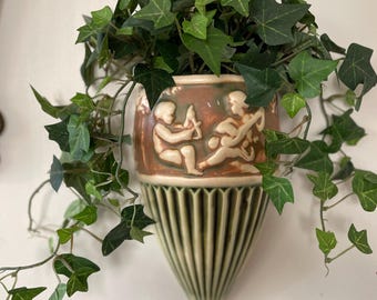Roseville Donatello Wall Pocket Vase, Antique American Art Pottery, 11.5 Inches