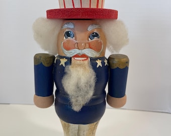 Uncle Sam Wooden Nutcracker. 9.5 Inch. Patriotic Americana Stars and Stripes Decor