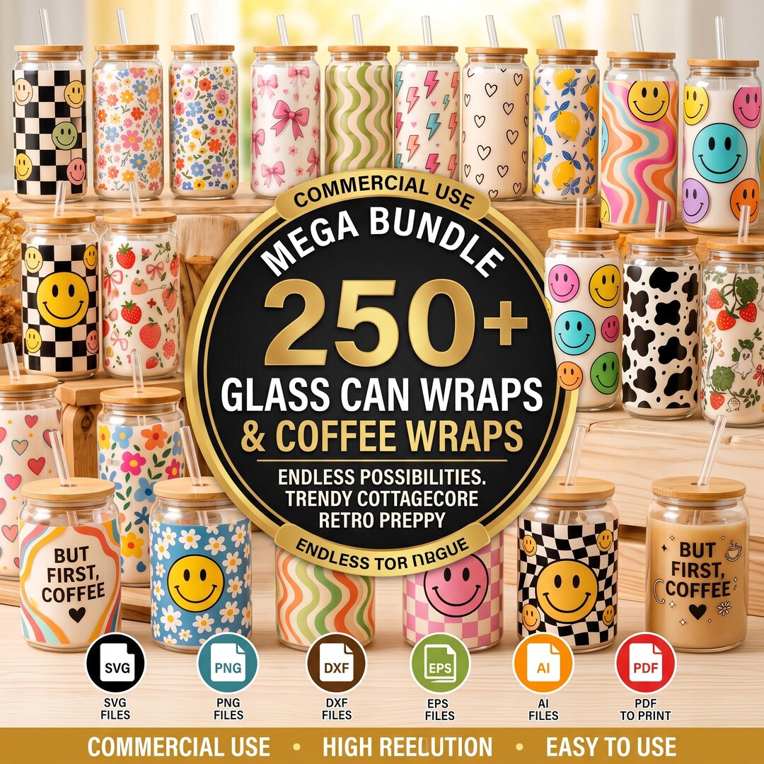 16oz Libbey Glass Can Wrap SVG Bundle, Sublimation Png Cup Wrap, UV DTF ...