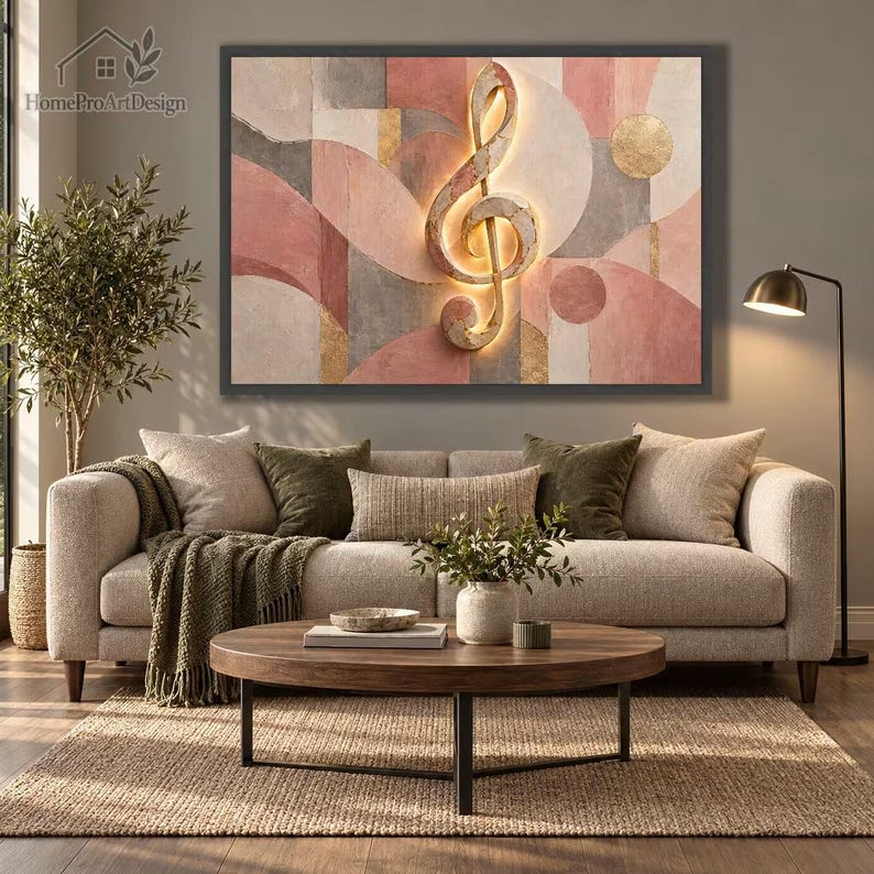 Treble Clef Canvas Wall Art: Blush Geometric Abstract, Gold Tones ...