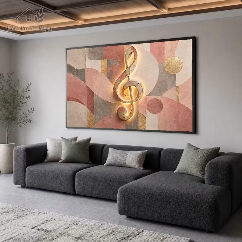 Treble Clef Canvas Wall Art: Blush Geometric Abstract, Gold Tones ...