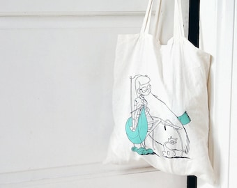 Ready to ship! / Screenprinted Canvas Tote Bag/ Knitting Project Tote Bag